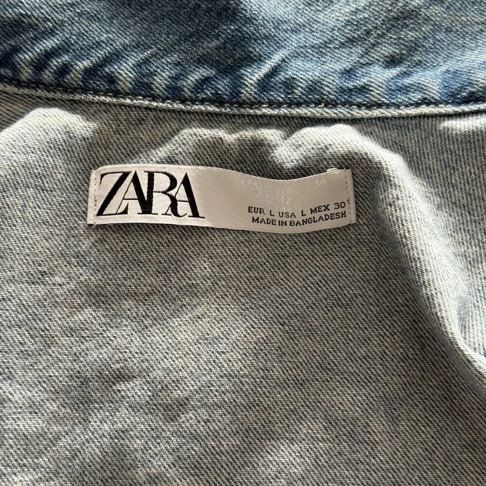 Zara Men's Denim Jacket Sz Large Distressed Grunge‎ 100% Cotton Urban RARE